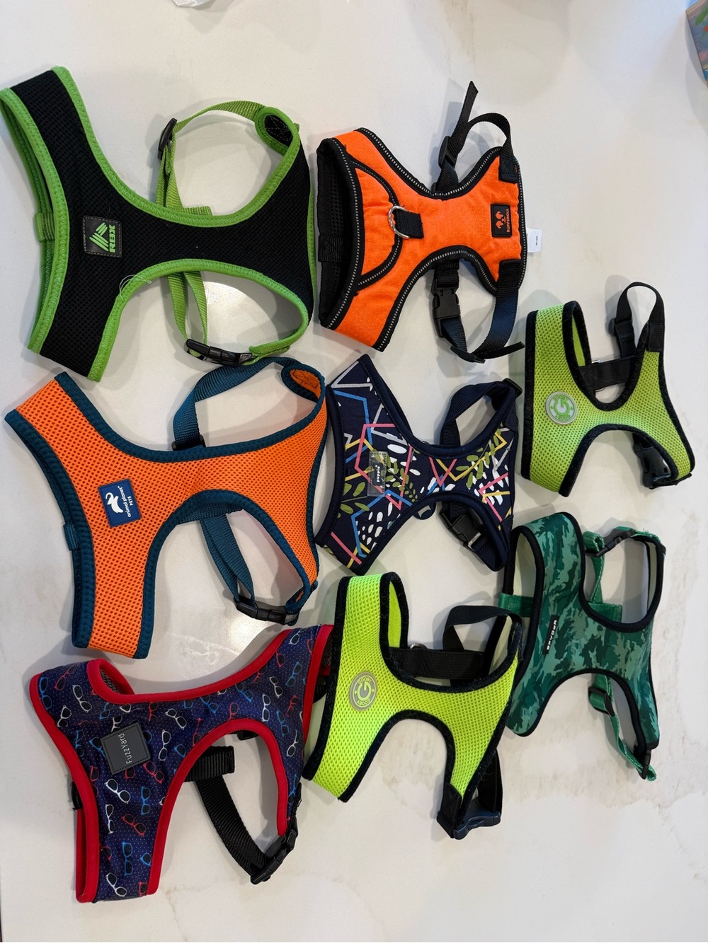 Lot of 8 M Dog Harnesses